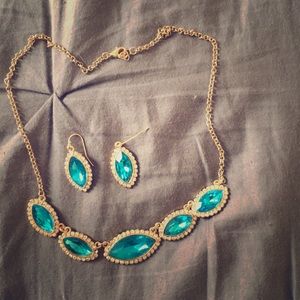 Gold and Blue Necklace and Earring Set
